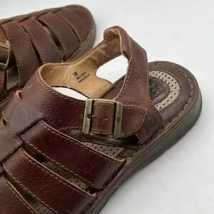 Born Fisherman Mens Size 12 Sandals Leather Woven Strappy Buckle Brown Comfort Men main image 3